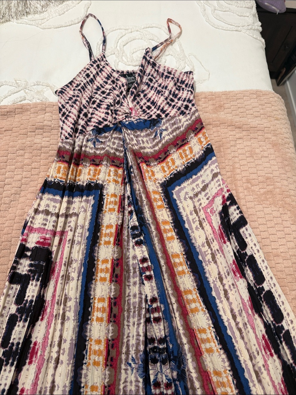 Multicolor Patterned Maxi Sundress with Spaghetti Straps